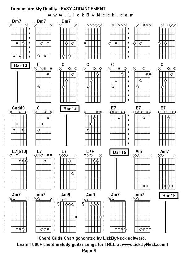 Chord Grids Chart of chord melody fingerstyle guitar song-Dreams Are My Reality - EASY ARRANGEMENT,generated by LickByNeck software.